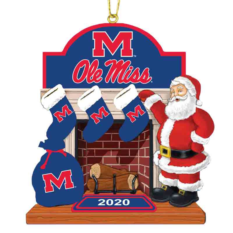 Ole Miss Rebels Santa Claus Glass Hanging Ornament 